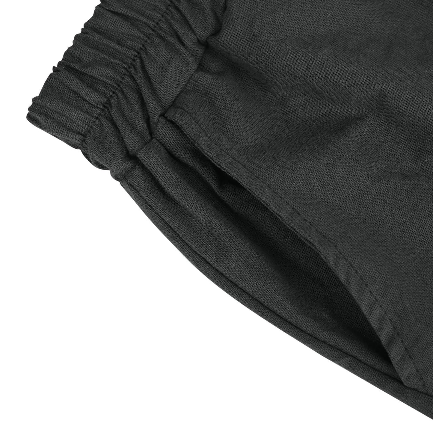 Female Fashion Solid Color Elastic High Waist Pocket Button Up Loose Cotton Linen Five Length Shorts Summer Soft Comfort Pants