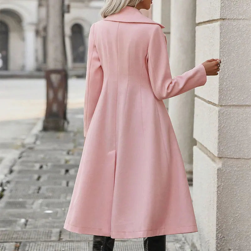Women Trench New Autumn Winter Pink Coat Fashion Streetwear Suit Collar Button Elegant Lady Coat Trench Slim Versatile Clothing