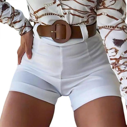 Summer Office Lady Shorts High Waist Solid Color Back Zipper Skinny Hot Pants Fashion Slim Suit A- line Women Shorts Streetwear WHITE