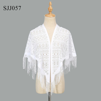 2024 White/Black Catholic Woman Spanish Style Lace Tassel Church Veil Head Covering Long Veil Floral Scarves Wedding Accessories Badiee Stylez