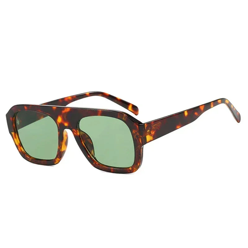 JNPCXI Fashion Square Women Sunglasses Shades UV400 Retro Leopard Tea Candy Color Gradient Men Punk Sun Glasses Leopard Green