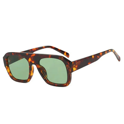 JNPCXI Fashion Square Women Sunglasses Shades UV400 Retro Leopard Tea Candy Color Gradient Men Punk Sun Glasses Leopard Green