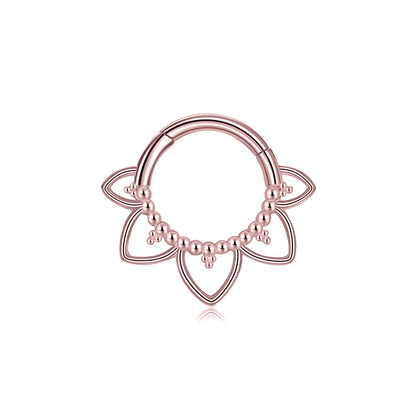 Flower CZ Zircon Septum Piercing Heart Gem Segment Nose Ring WaterDrop Daith Conch Clicker Hoop Earring 100% 316L Surgical Steel L-Rose Gold