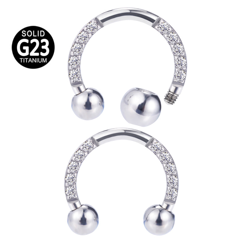 G23 Titanium CZ Paved Horseshoe Ball Piercing Nose Septum Ear Cartilage Tragus Earring Lip Nipple Eyebrow Rings PIERC Jewelry