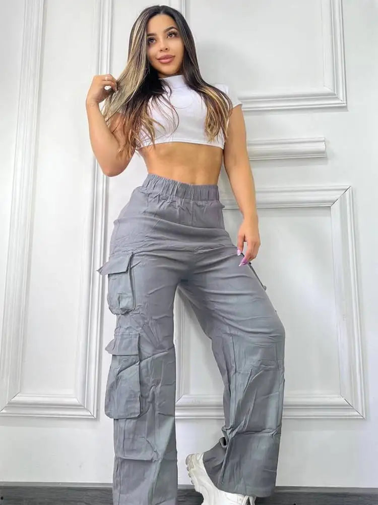 New Straight Cargo Pants Women High Waist Baggy Trousers Casual Wide Leg Slim Vintage Y2K Streetwear Pocket Fashion Casual Pants Badiee Stylez