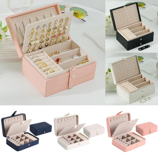 Fashion PU Leather Jewellery Storage Boxes Portable Travel Jewelry Box Necklace Earrings Ring Jewelry Organizer Display Case