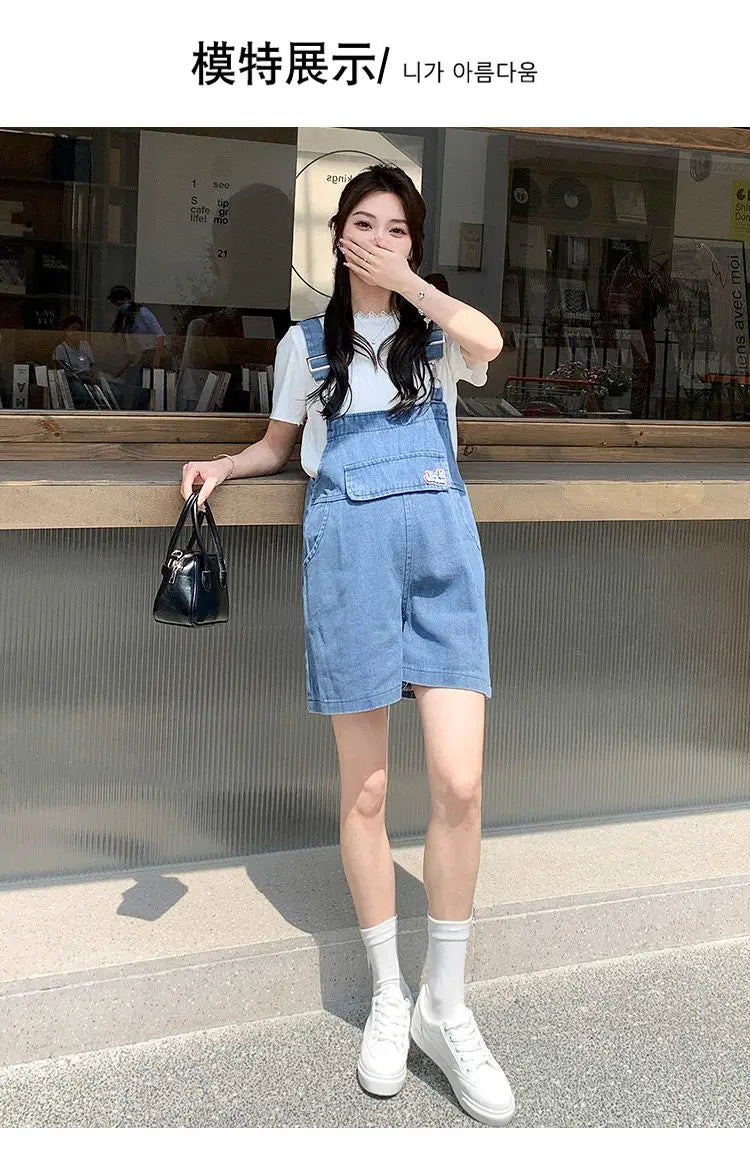 Denim Jumpsuit Rabbit Ears Cute Girl Chic Wide Legs High Waist Loose Korean Japan High Street Solid Jump Suits Women