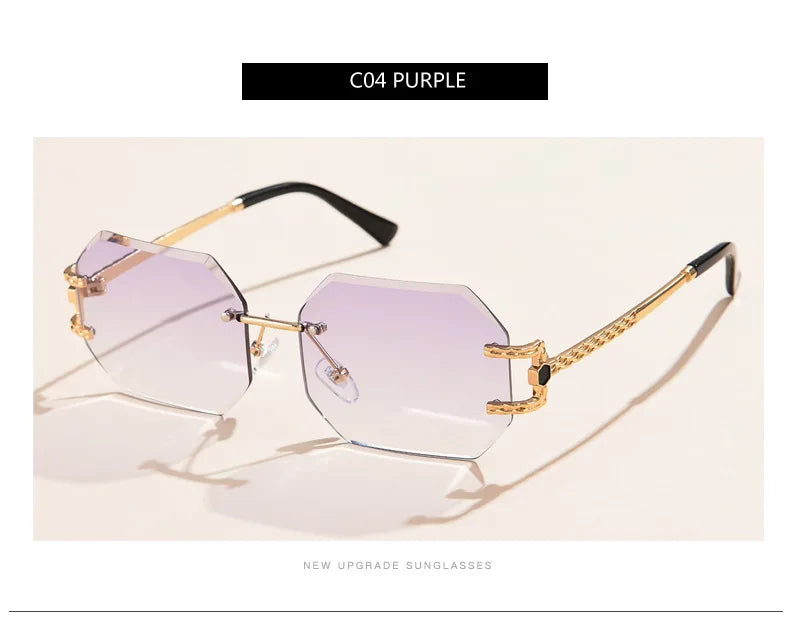 Retro Sunglasses Women Brand Designer Rimless Polygon Sun Glasses Fashion Shades Square Cutting Lens Ladies Frameless Eyeglasses