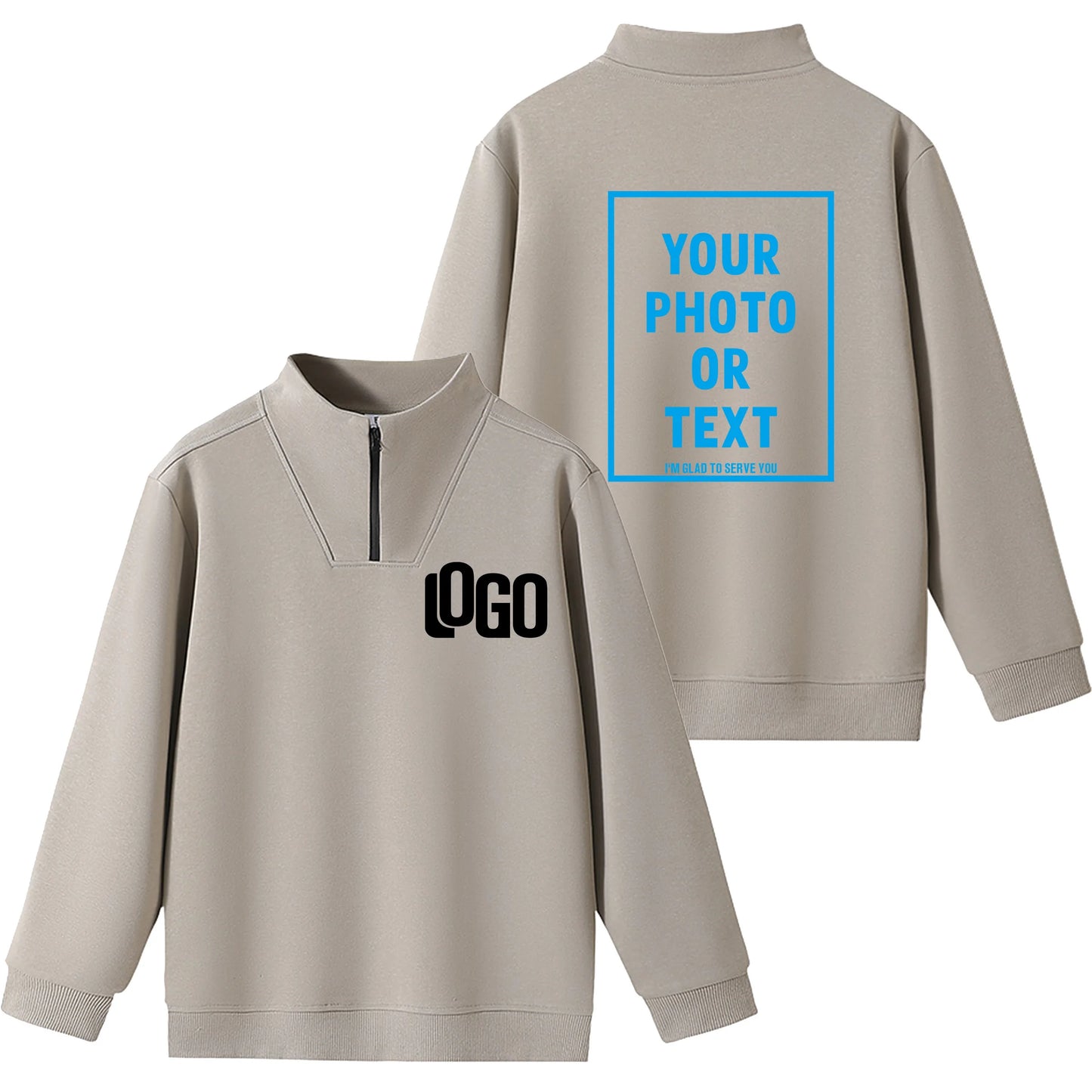 DIY Customized Logo Sweater Men's Loose Size Hoodie Spring/Autumn Cotton Sportswear High Quality Top Men's Hip Hop Zipper Hoodie Khaki Pack of 1|CHINA