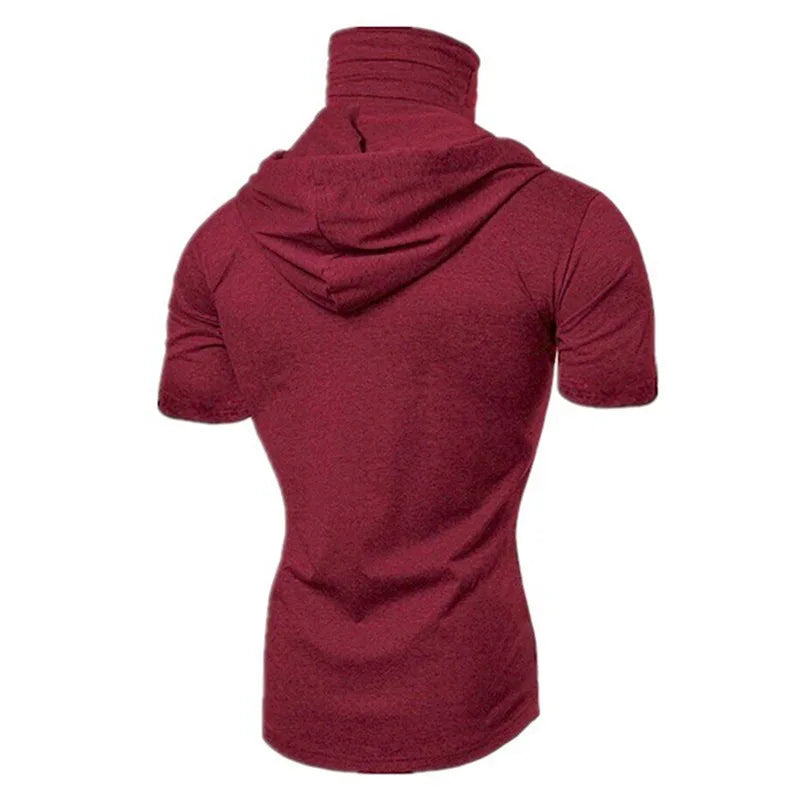Mens Gym Thin Hoodie Short Sleeve Hoodies With Mask Sweatshirt Casual Splice Large Mask Hoodie Sweatshirt Hooded Tops Cycling Badiee Stylez