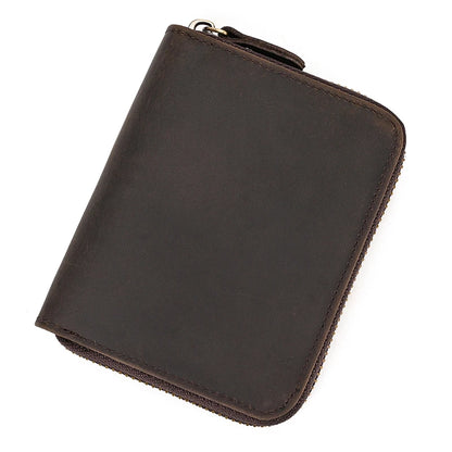 2023 New Short Wallet Men Women Vintage Fashion Card Holder Zipper Coin Purse Crazy Horse Leather Mens Slim Zipper Purse Wallet