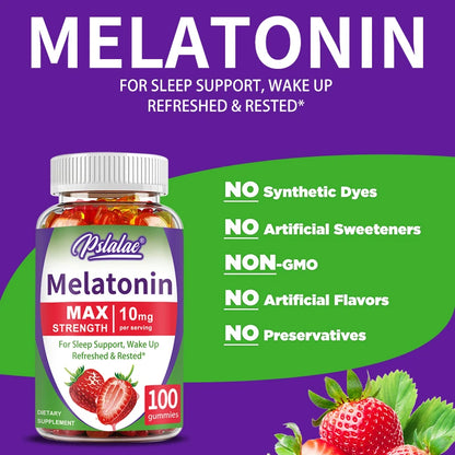 Melatonin Gummies 10 Mg - Fall Asleep Naturally, Fight Insomnia, Support Immunity, and Improve Rest Quality