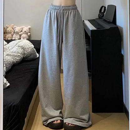 Wide Leg Sweatpants for Women Elastic Waist Casual Sport Pants Woman Streetwear Gray Oversize Sportswear Female Badiee Stylez