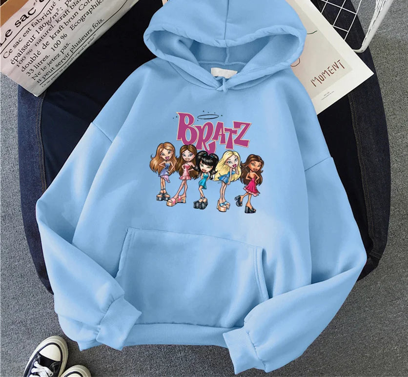 Bratz Letter Printed Plus Size Woman Hooded Sweatshirt Women Hoodie Hip Hop Long Sleeve Streetwear Unisex Male Clothes Tops light blue 1599