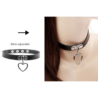 Sexy Trendy Vintage Charm Round Gothic Collar Necklaces Jewelry Gift Gothic Leather Heart Harajuku Women Punk Choker Necklace Heart Ring 40cm adjustable
