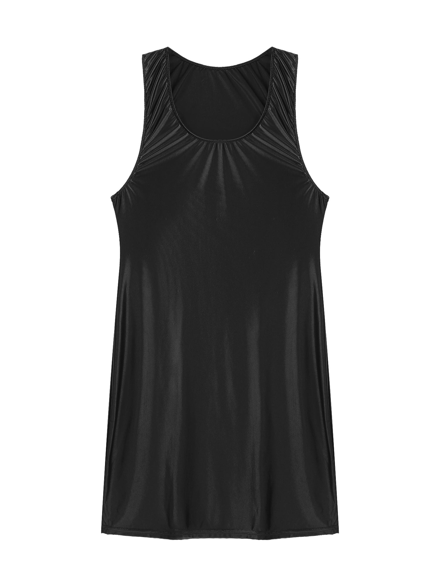 Women's Oil Glossy Stretch Tank Mini Dress Solid Color Sleeveless Tights Bodycon Short Dress Stretch U Neck Party Sundress