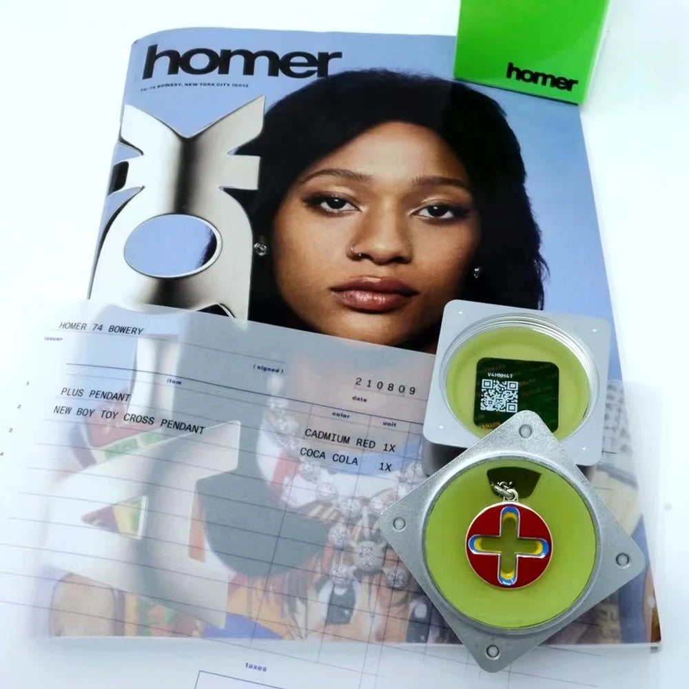 New Trendy Brand Cross Round Brand Dripping Oil Pendant Necklace Hip Hop Niche Design Personality Net Red Same Necklace