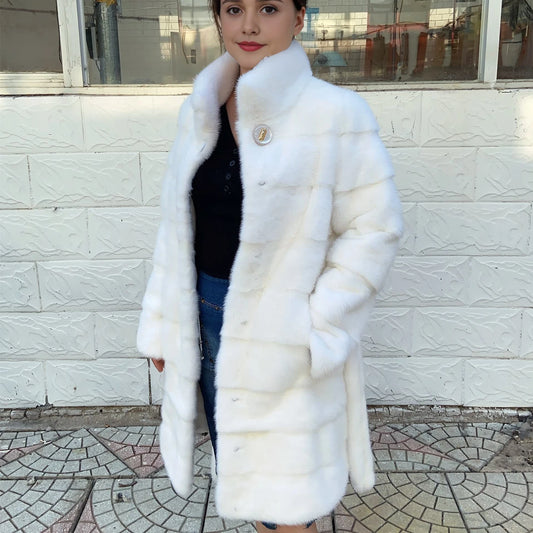 Fancy Rani Real Mink Fur Coat Natural White Women Winter Long Leather Jacket Luxury Female Clothes Mink Fur Coat Women Promotion Badiee Stylez
