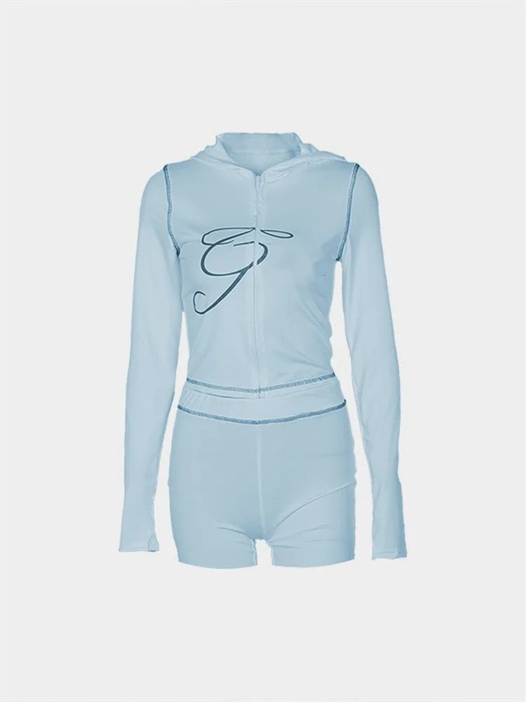 2025 Spring Fashion New Casual Women's Sets Long Sleeve Zipper Hoodie Tops and Pants Streetwear White Two 2 Piece Set Outfits blue