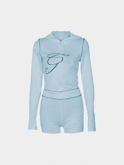 2025 Spring Fashion New Casual Women's Sets Long Sleeve Zipper Hoodie Tops and Pants Streetwear White Two 2 Piece Set Outfits blue