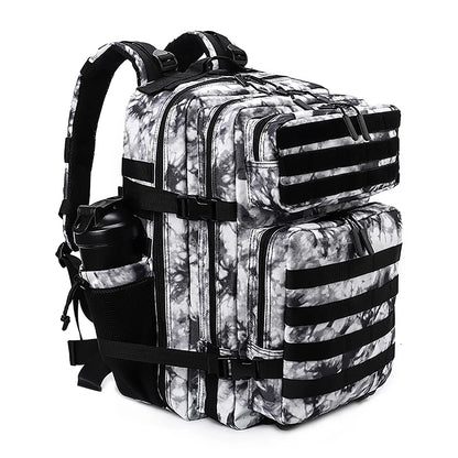 LHI 45L Tactical Backpack for Men and Women Large Athlete Gym Bag Outdoor Sports Hiking Survival Rucksack with Bottle Holder Black and White