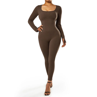 Long Sleeve Jumpsuit Women Bodycon One-piece Outfit Jumpsuit Square Neck Casual Streetwear Rompers Overalls playsuits Bodysuit Badiee Stylez