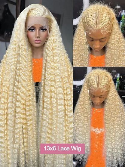 Deep Wave 13x6 HD Lace Frontal Human Hair Wig 30 40 Inch Curly 613 Honey Blonde Water Wave 13x4 Lace Front Wigs For Women 250% Badiee Stylez