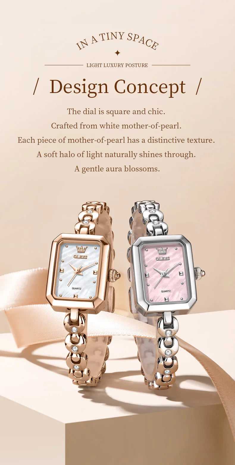OLEVS 3665 Woman Watches Original Elegant Fashion Square Quartz Watch Chain Bracelet Ladies Watch Bracelet Gifts New Reloj Mujer