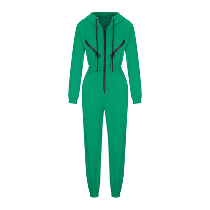 Autumn Women's Monochrome Long-Sleeved Jumpsuit Solid Color Zip-up Sportswear Female Winter Casual Tracksuit Fashionable Hoodies Badiee Stylez