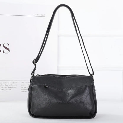 Women's Top-Grain Cowhide Leather Shoulder Bag Spacious Minimalist Crossbody for Effortless Commuting Tote with Adjustable Strap Black 27 x 11.5 x 18 cm