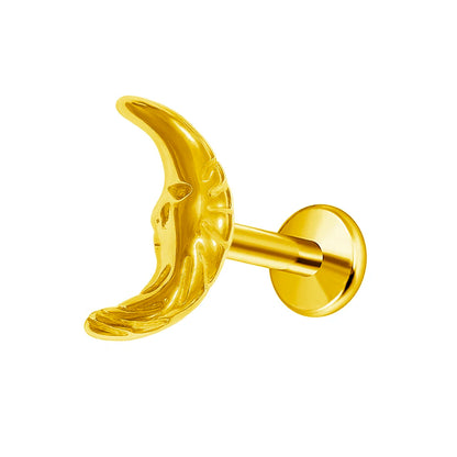 Moon Flat Back Earrings Star Labret Piercing Tragus Heart Internal Thread Cartilage Helix 100% 316L Stainless steel Body Jewelry Badiee Stylez