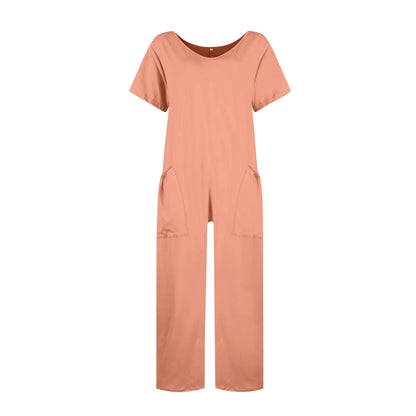 jumpsuit women Fashion Casual Short Sleeve Jumpsuits Loose and comfortable Pullover bodysuit With Pockets trend monos largos Badiee Stylez