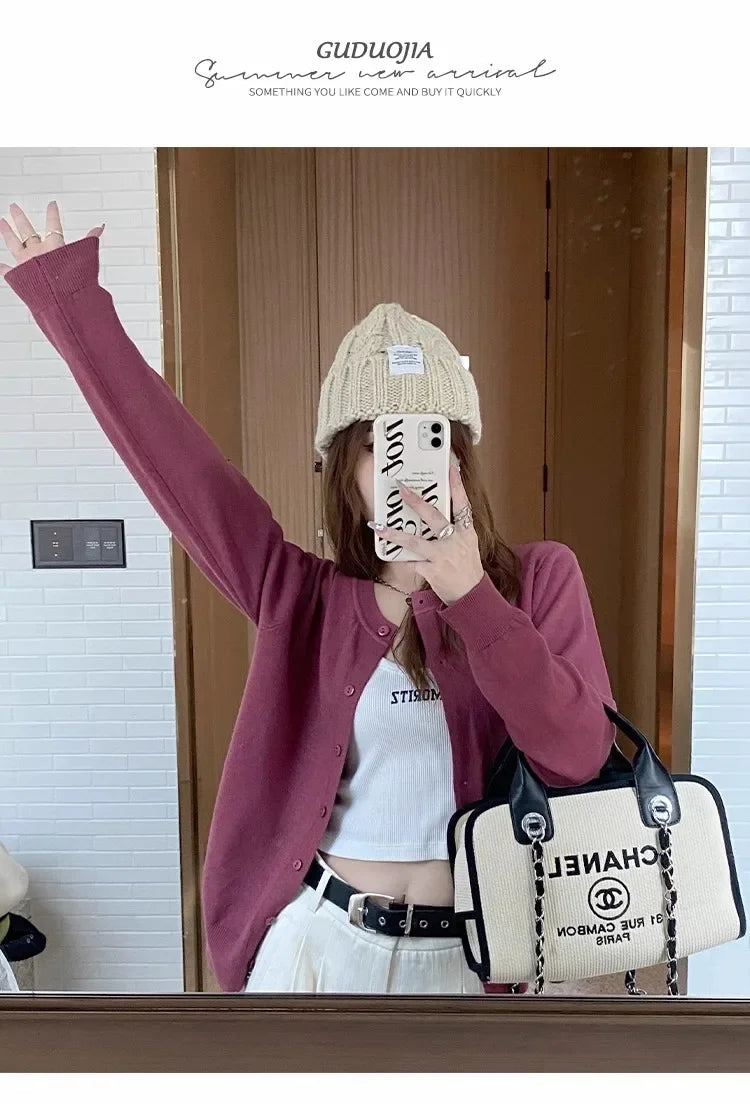 New 2025 Spring Summer Knit Cardigan O-Neck Solid Color Fashion High-Grade Comfortable Slim Casual Knitwear Tops