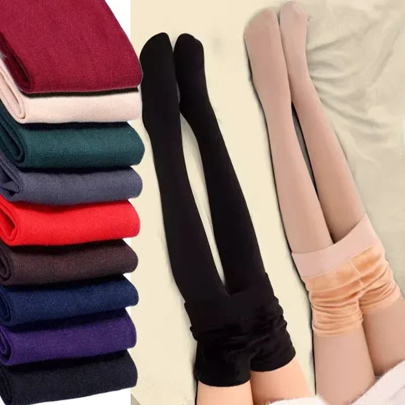 Colorful Fleece Lined Tights Women Thermal Pantyhose for Female Winter Panty Polar Skin Black Effect Stockings Thermal Leggings