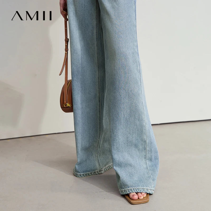 AMII Minimalist Blue Jeans Women 2025 Summer New Versatile Denim Wide Leg Pants Low Waist Thin Casual Loose Trousers 12542121