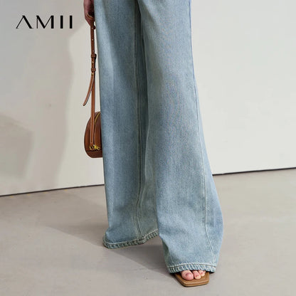 AMII Minimalist Blue Jeans Women 2025 Summer New Versatile Denim Wide Leg Pants Low Waist Thin Casual Loose Trousers 12542121