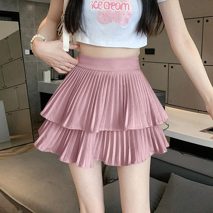 Fashion Sexy Pleated Skirts Women Solid High Waist All-Match Summer New Culottes Mini Cupcake Skirts Pink