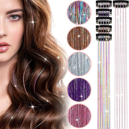 6-Piece Set BB Clip Tinsel Hair Metal Laser Gold Thread PET Laser Thread Highlighting Cross-Border Hair Accessories
