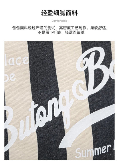 European and American Letters Tassel Canvas Bag Arge Capacity Handbags Travel Women Beach Tote Bag Fashion Casual Shopping Bags