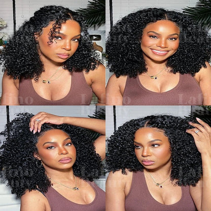 Glueless Kinky Curly V Part Wig Human Hair No Lace Wig Deep Wave Frontal Wig Water Wave Human Hair Wig Brazilian Hair For Women Badiee Stylez