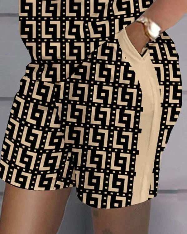 Women Casual Short Sleeve Outfit 2024 Summer Fashion Letter Printed O Neck Pocket Suit Female T Shirt Top Shorts Two Pieces Set