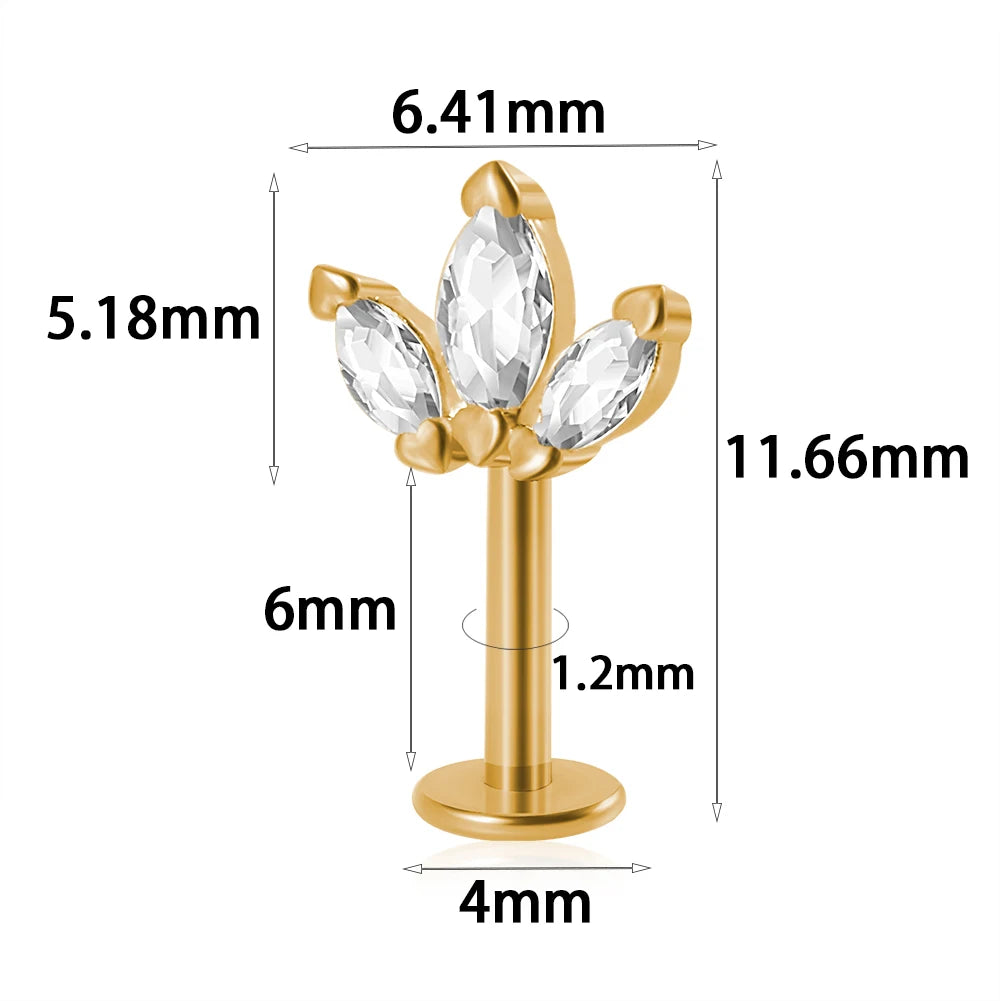 361L Surgical Steel Marquise Vertical Post Helix Piercing Crown/Butterfly Earrings Cartilage Helix Stud Body Piercing Jewelry 1PC Gold Style A