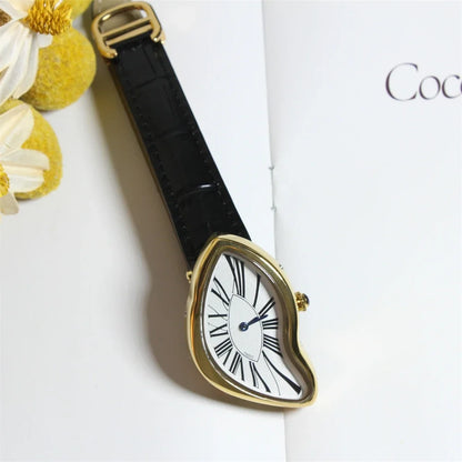 New Medieval alien watches melt and twist y2k alien ladies and men Leather strap fashion advanced ins niche design quartz watch