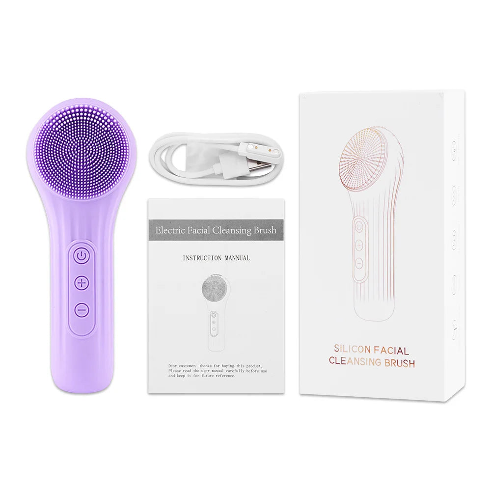 Sonic Silicone Facial Brush Cleaner Vibration Roller Massage Pore Deep Cleansing Scrubber Waterproof Face Exfoliating Cleanser purple