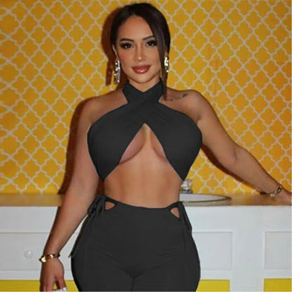 Sexy Cross Halter Corset Tank Tops Y2K Fashion Black Hollow Out Camis Women Tube Tops Backless Slim Crop Top 2024 Woman Clothing