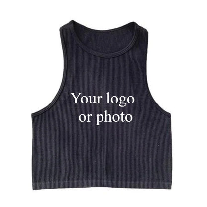 DIY Print Customize Sleeveless Vest Women's Summer High Waist Short Crop Top Fitness Running Yoga Clothes Slim Fast Dry Clothes