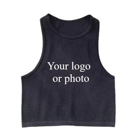 DIY Print Customize Sleeveless Vest Women's Summer High Waist Short Crop Top Fitness Running Yoga Clothes Slim Fast Dry Clothes