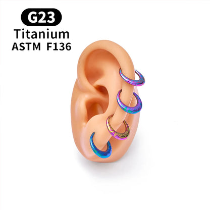 ASTM F136 Titanium 16G Moon Septum Hoop Ring Anodizing Hinged Segment Nose Clicker Tragus Helix Daith Earring Piercing Jewelry