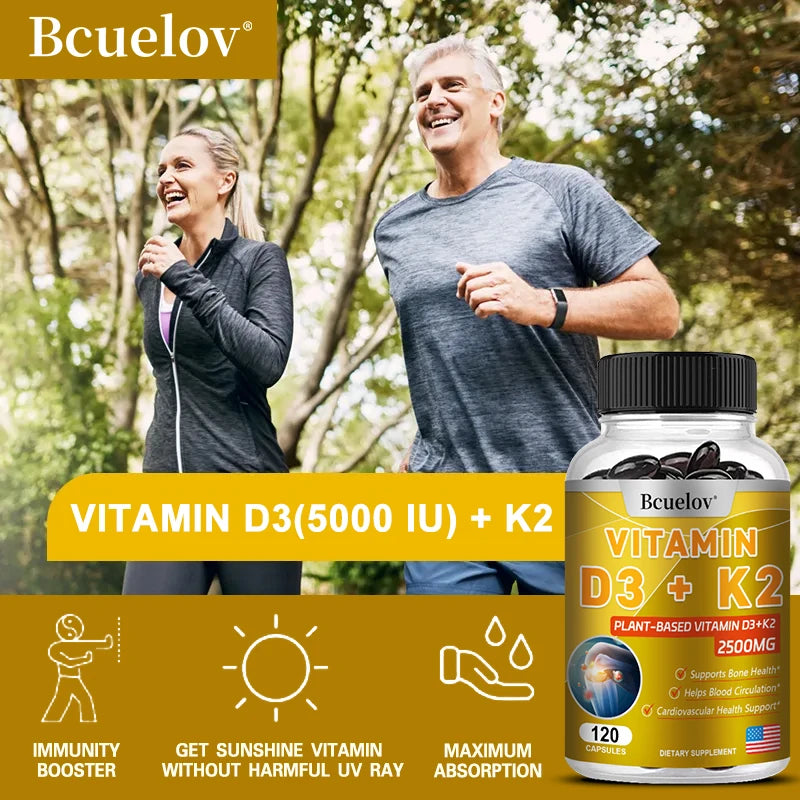 Vitamin D3 + K2 + B2 + B12, Vitamin Supplement for Immune, Heart, Joint, Dental & Bone Health - Easy to Absorb, 120 Capsules