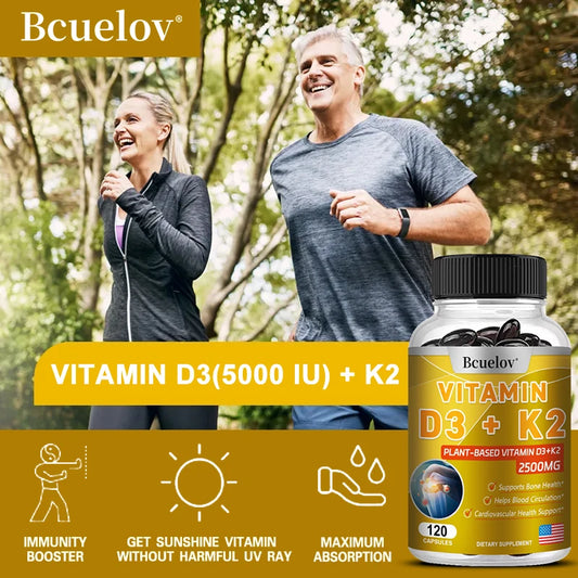Vitamin D3 + K2 + B2 + B12, Vitamin Supplement for Immune, Heart, Joint, Dental & Bone Health - Easy to Absorb, 120 Capsules